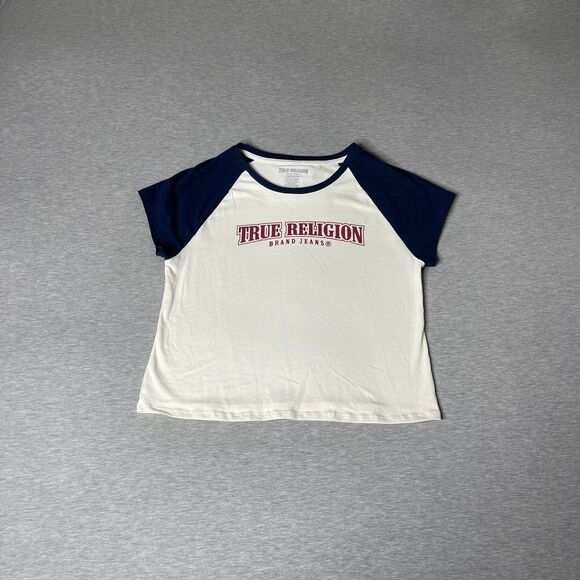 True Religion Women’s Short Sleeve Baseball Baby Tee Top - Picture 8 of 8